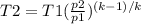 T2 = T1 (\frac{p2}{p1} )^{(k-1)/k}