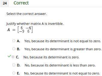 Justify whether matrix a is invertible.