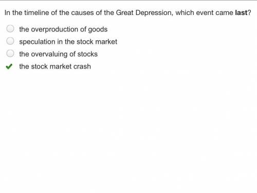 In the timeline of the causes of the Great Depression, which event came last?

A) the overproduction