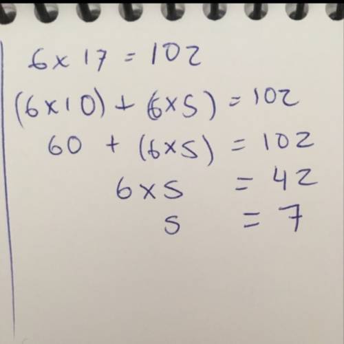 What value for s makes this equation true?  (6x10) +(6xs)= 6x17