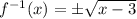 f^{-1}(x)=\pm \sqrt{x-3}