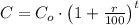 C = C_{o}\cdot \left(1+\frac{r}{100} \right)^{t}