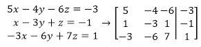 Write the augmented matrix for each system of equations.