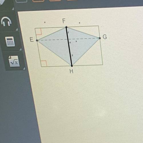 Kite E F G H is inscribed in a rectangle. Points F and H are midpoints of sides of the rectangle, an