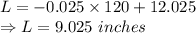 L = -0.025 \times 120 + 12.025\\\Rightarrow L = 9.025\ inches