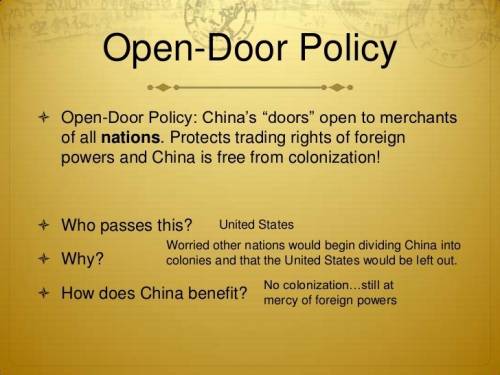 Policy under which all nations would have equal opportunities to trade in china a.)opium war b.)taip