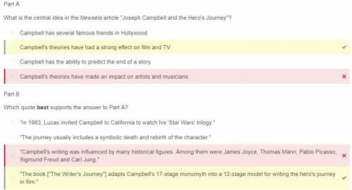 Part A

What is the central idea in the Newsela article Joseph Campbell and the Hero's Journey?
Ca