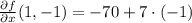 \frac{\partial f}{\partial x}(1,-1) = -70+ 7\cdot (-1)