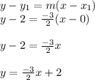 y-y_1=m(x-x_1)\\y-2=\frac{-3}{2}(x-0)\\\\y-2=\frac{-3}{2}x\\\\y=\frac{-3}{2}x+2\\\\