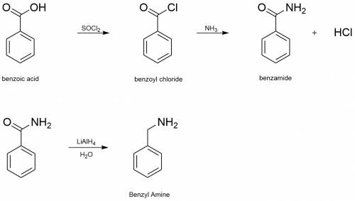 Be sure to answer all parts. how would you prepare benzylamine (c6h5ch2nh2) from c6h5cooh?  more tha