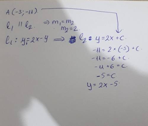 What is the equation in slope intercept form of a line that passes through the point (-3,-11) and is
