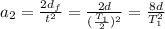 a_{2} = \frac{2d_{f}}{t^{2}} = \frac{2d}{(\frac{T_{1}}{2})^{2}} = \frac{8d}{T_{1}^{2}}