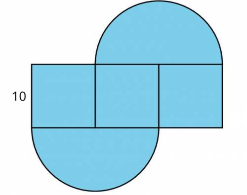 The shape is composed of three squares and two semicircles.Select all the expressions that correctly