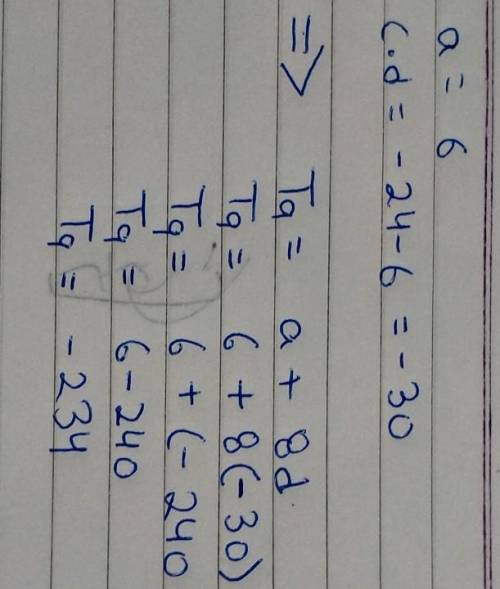 Find the 9th term of the geometric sequence 6,-24,96... 
please help anyone!