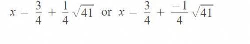 2x2−3x−4=0 Solve using the quadratic formula.