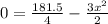 0 = \frac{181.5}{4} - \frac{3x^2}{2}
