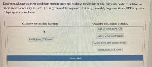 Determine whether the given conditions promote entry into oxidative metabolism or limit entry into o