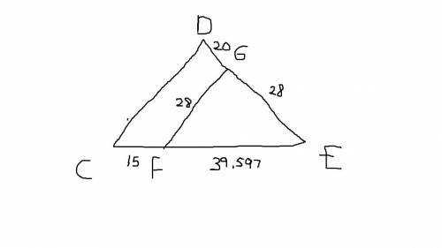 In triangle cde, cd || fg. given that fc=15, gd=20, and eg=28, find ef.
