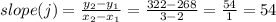 slope(j) = \frac{y_2 - y_1}{x_2 - x_1} = \frac{322 - 268}{3 - 2} = \frac{54}{1} = 54