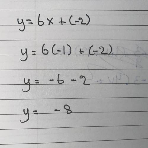 B. For
y = 6x + (-2),
what is y when
X=-1