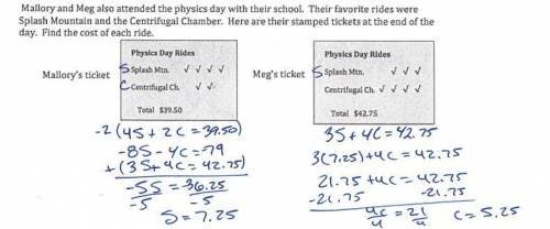 mallory and meg attend the physics day for their school. their favorite rides were splash mountain a