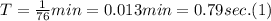 T = \frac{1}{76} min = 0.013 min = 0.79 sec. (1)