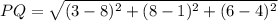 PQ = \sqrt{(3- 8)^2+(8- 1)^2+(6- 4)^2}