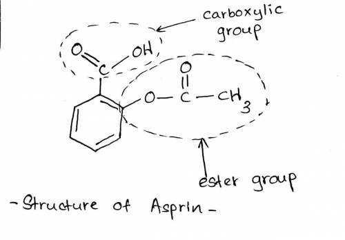 Write the structural formula for aspirin. label the ester group and the carboxylic acid group