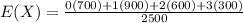 E(X)=\frac{0(700)+1(900)+2(600)+3(300)}{2500}