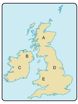 What region is named england?  a. a b. b c.