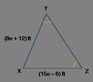 Consider isosceles δxyz. what is the value of n?  what is the measure of le