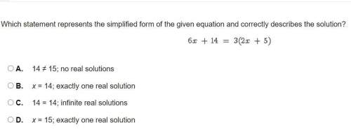 Will mark ! which statement represents the simplified form of the given equation and correctly desc