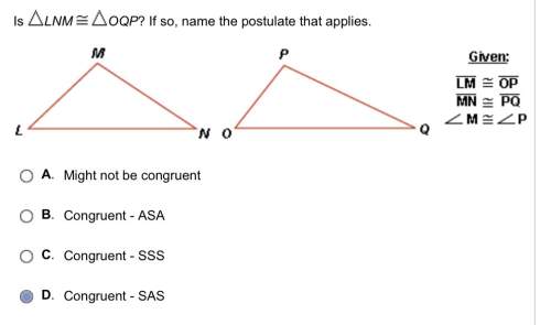 Is lnm =(~) oqp? if so, name the postulate that applies.
