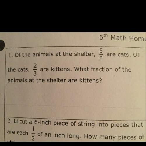 Of the animals at the shelter,5/8 are cats.of the cats,2/3 are kittens. what fraction of the animals