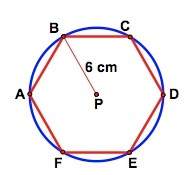 Aregular hexagon is inscribed in a circle as shown. determine the measure of fe. a) 3 cm