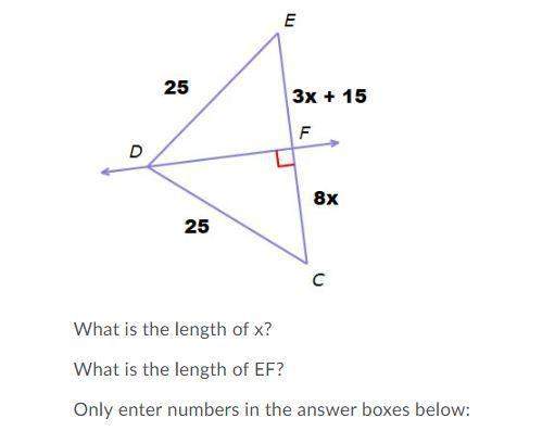 What is the length of x? what is the length of ef? only enter numbers in the answer boxes below: