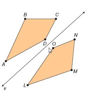 Quadrilateral abcd is the result of a reflection of quadrilateral lmno over the line. which line seg
