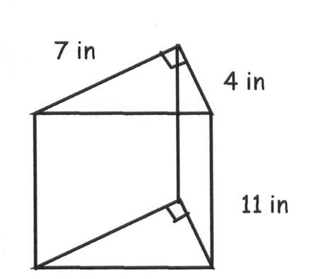 9. what is the volume of the prisms shown below?  308 cu in 154 cu in 28 cu in