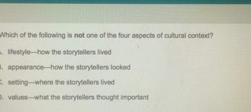 Which of the following is not one of the four aspects of cultural context? lifestyle- how the storyt