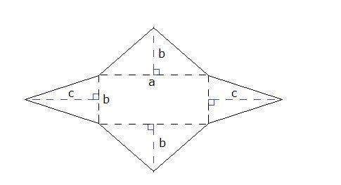 If a = 22 ft, b = 10 ft, and c = 14 ft, what is the surface area of the geometric shape formed by th