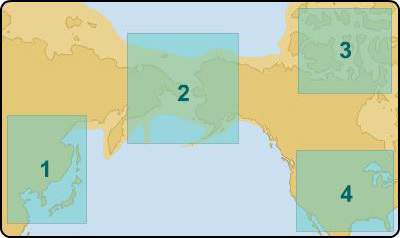 In which numbered area on the map was the ancient land bridge now covered by the bering sea?