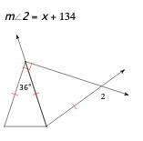 Solve for x. angle 2 measures x+134