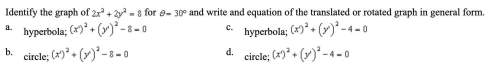 Q9: identify the graph of the equation and write an equation of the translated or rotated graph in