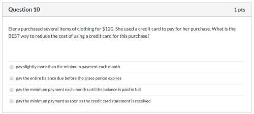 Elena purchased several items of clothing for $120. she used a credit card to pay for her purchase.