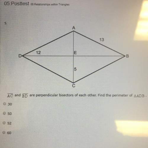 Ac and bd are perpendicular bisectors of each other. find the perimeter of adb.