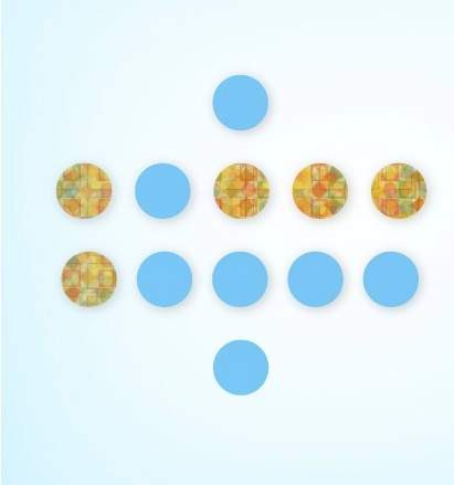 In the diagram, what is the ratio of patterned circles to plain circles?