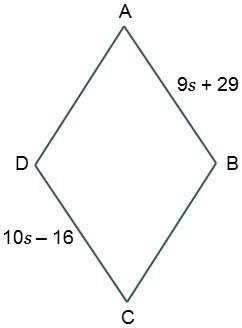 What is the value of s and the length of side bc if abcd is a rhombus?