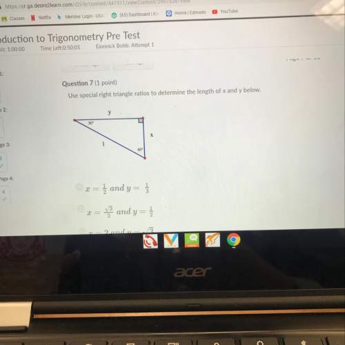 Use special right triangle ratios to determine the length of x and y below