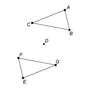 Triangle abc is the result of a 180° rotation of triangle efg about point d. which angle in the imag