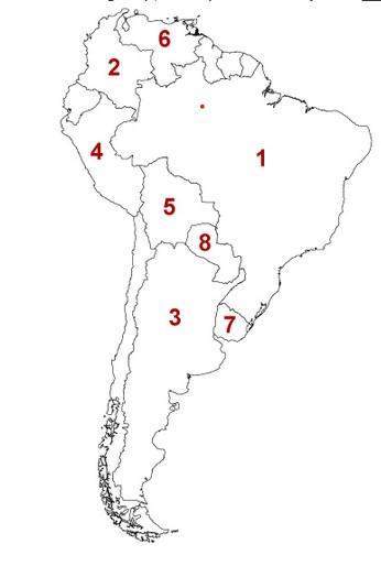 On the following map, the capital of country #4 is la paz quito lima cayenne